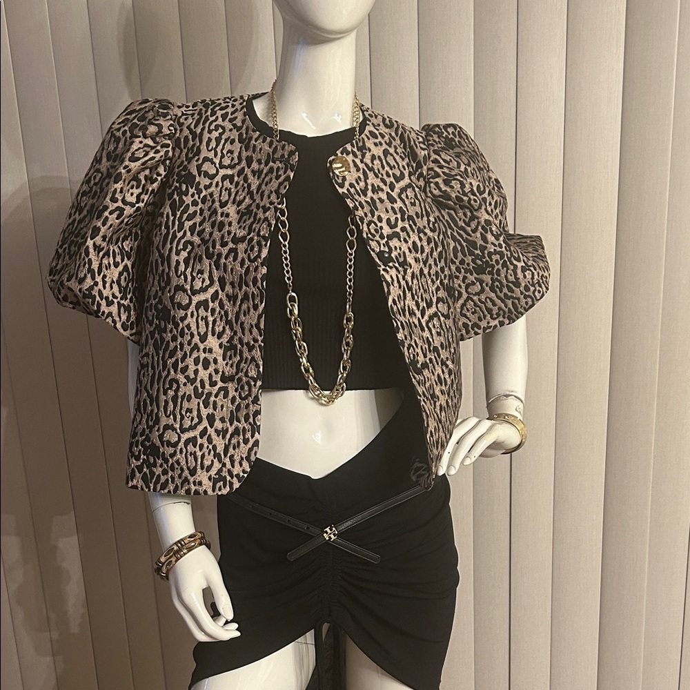 H&M Leopard Print Puff Sleeve Pea Coat - Picture 5 of 7